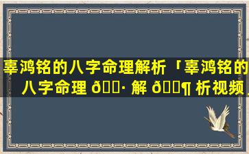 辜鸿铭的八字命理解析「辜鸿铭的八字命理 🕷 解 🐶 析视频」
